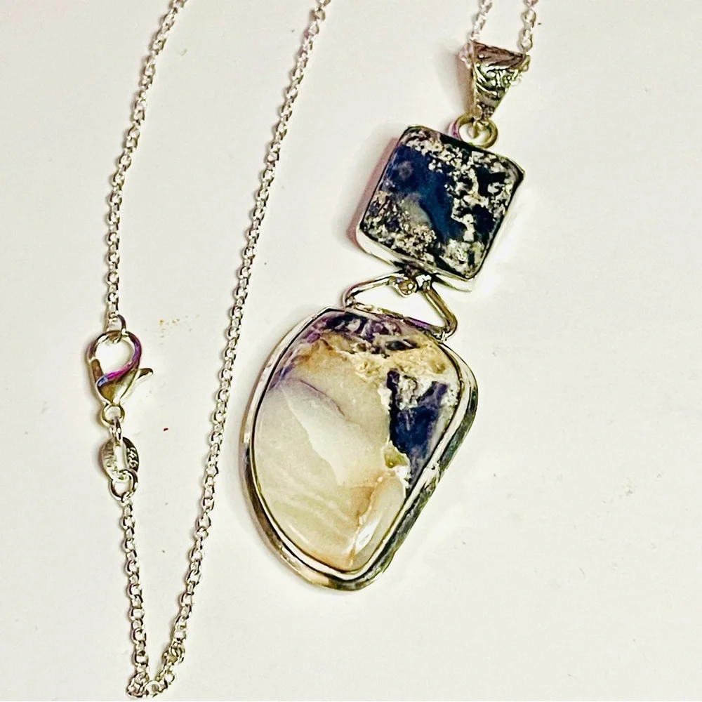 New Handmade Artisan Amethyst Dendritic Agate 925 Sterling Silver Mined Necklace